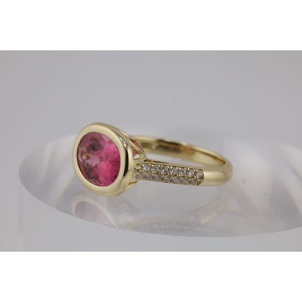 14K Yellow Gold Pink Tourmaline & Natural Diamond Bezel Ring Image 2 Puckett's Fine Jewelry Benton, KY