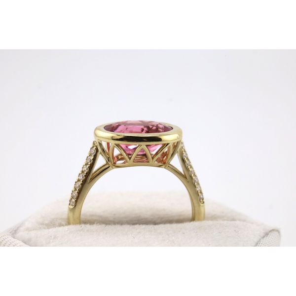 14K Yellow Gold Pink Tourmaline & Natural Diamond Bezel Ring Image 3 Puckett's Fine Jewelry Benton, KY