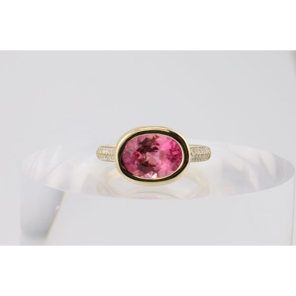 14K Yellow Gold Pink Tourmaline & Natural Diamond Bezel Ring Puckett's Fine Jewelry Benton, KY