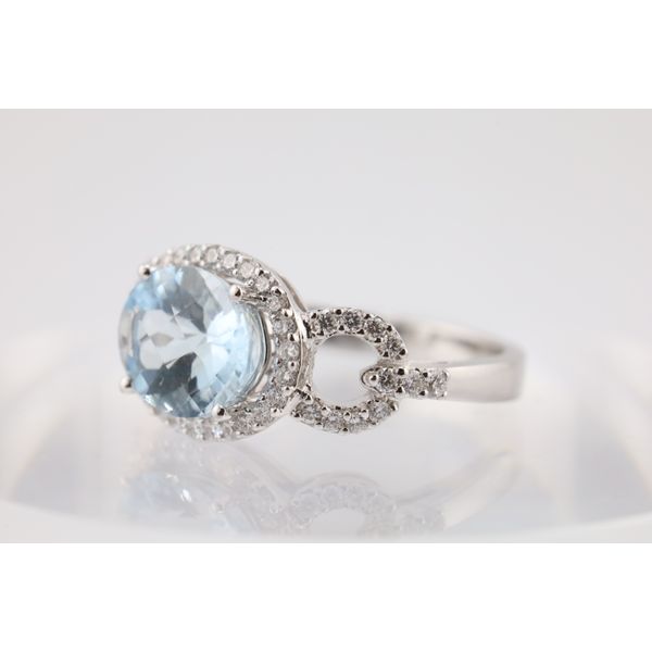 14K White Gold Aquamarine & Diamond Halo Ring Image 2 Puckett's Fine Jewelry Benton, KY