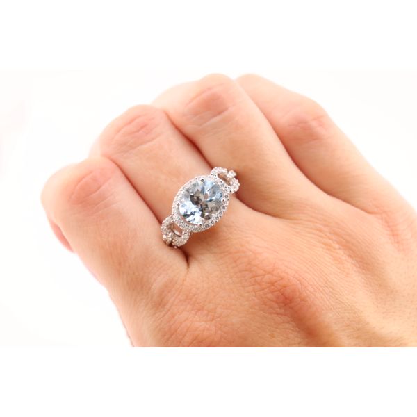 14K White Gold Aquamarine & Diamond Halo Ring Image 4 Puckett's Fine Jewelry Benton, KY
