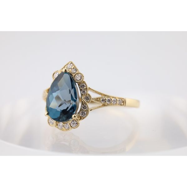 14K White Gold London Blue Topaz & Diamond Halo Ring Image 2 Puckett's Fine Jewelry Benton, KY