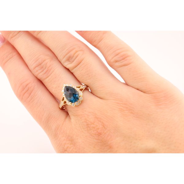 14K White Gold London Blue Topaz & Diamond Halo Ring Image 3 Puckett's Fine Jewelry Benton, KY
