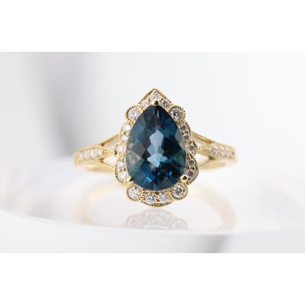 14K White Gold London Blue Topaz & Diamond Halo Ring Puckett's Fine Jewelry Benton, KY