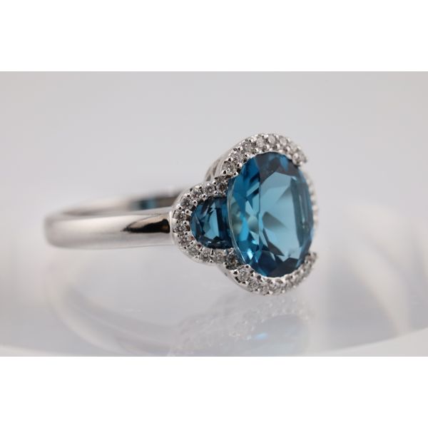 14K White Gold London Blue Topaz & Diamond Three-Stone Ring Image 2 Puckett's Fine Jewelry Benton, KY