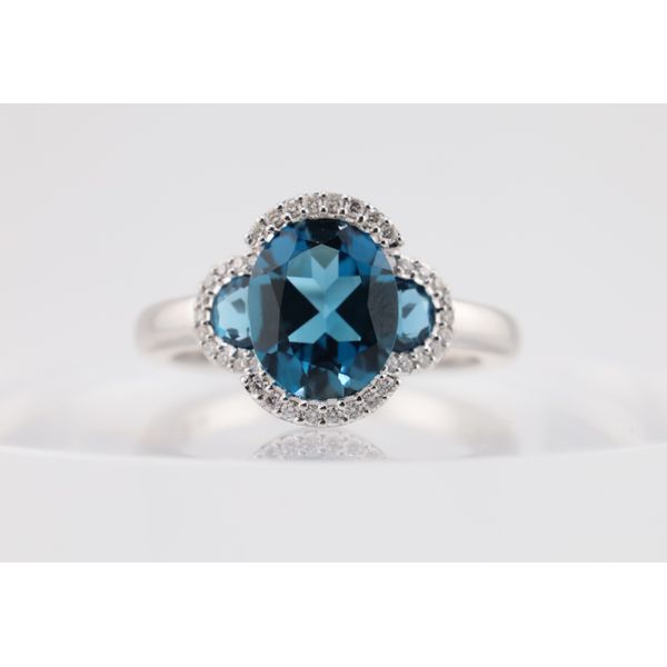 14K White Gold London Blue Topaz & Diamond Three-Stone Ring Puckett's Fine Jewelry Benton, KY