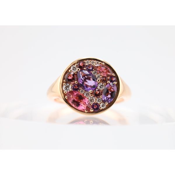 14K Rose Gold Pink Tourmaline, Amethyst & Diamond Ring Puckett's Fine Jewelry Benton, KY