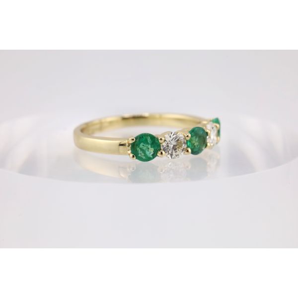 14K Yellow Gold Emerald & Diamond Five-Stone Band Image 2 Puckett's Fine Jewelry Benton, KY