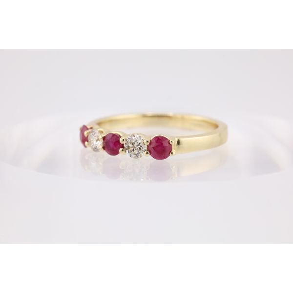 14K Yellow Gold Ruby & Diamond Five-Stone Band Image 2 Puckett's Fine Jewelry Benton, KY