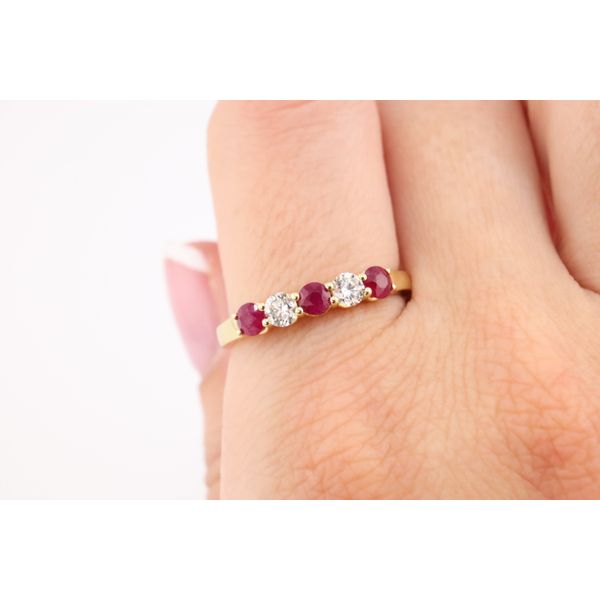 14K Yellow Gold Ruby & Diamond Five-Stone Band Image 3 Puckett's Fine Jewelry Benton, KY