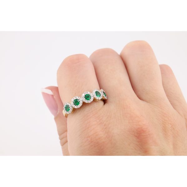 14K Yellow Gold Emerald & Diamond Halo Band Image 4 Puckett's Fine Jewelry Benton, KY