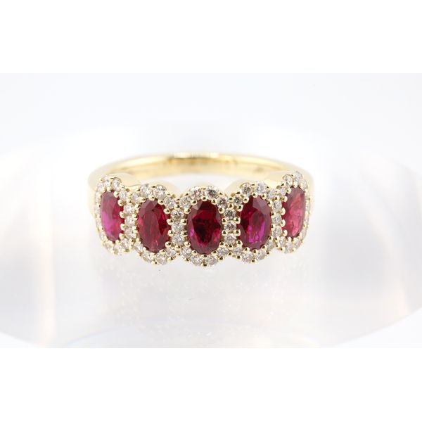14K Yellow Gold Ruby & Natural Diamond Five-Stone Ring Puckett's Fine Jewelry Benton, KY