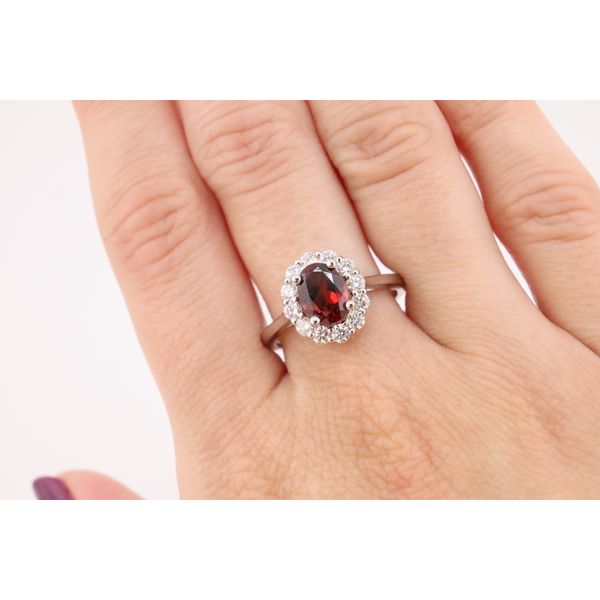 14K White Gold Oval Garnet Ring with Diamond Accents Image 4 Puckett's Fine Jewelry Benton, KY
