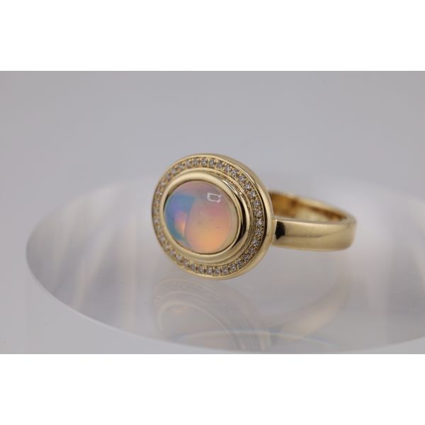 14K Yellow Gold Oval Opal & Natural Diamond Halo Ring – 1.15ct Opal, 0.09ctw Diamonds Image 2 Puckett's Fine Jewelry Benton, KY