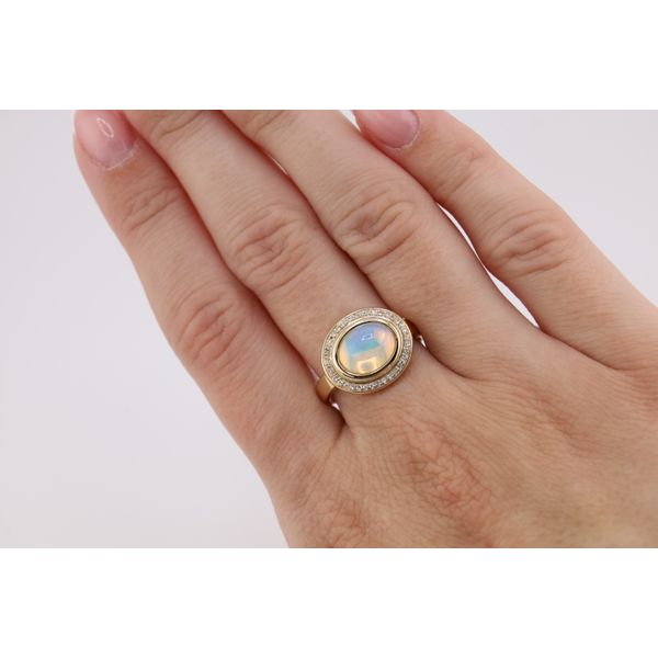 14K Yellow Gold Oval Opal & Natural Diamond Halo Ring – 1.15ct Opal, 0.09ctw Diamonds Image 3 Puckett's Fine Jewelry Benton, KY