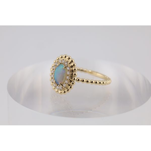 14K Yellow Gold Oval Opal & Natural Diamond Halo Ring – 0.48ct Opal, 0.14ctw Diamonds Image 2 Puckett's Fine Jewelry Benton, KY