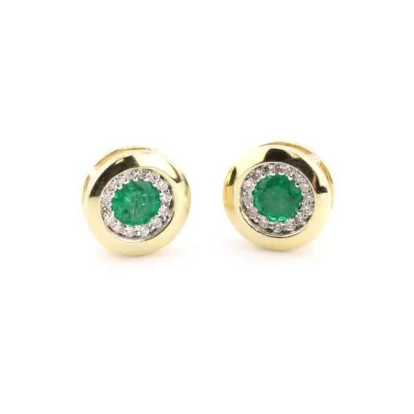 14K Yellow Gold Emerald & Diamond Halo Stud Earrings Puckett's Fine Jewelry Benton, KY