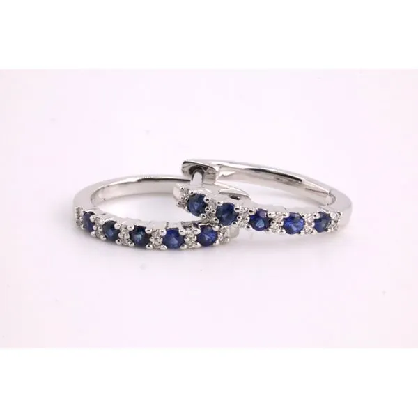 14K White Gold Sapphire & Diamond Hoop Earrings Puckett's Fine Jewelry Benton, KY