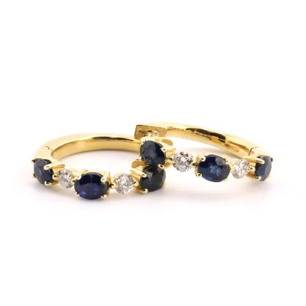 14K Yellow Gold Sapphire & Diamond Hoop Earrings Puckett's Fine Jewelry Benton, KY