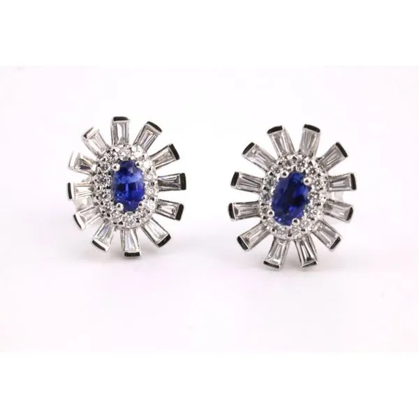 14K White Gold Sapphire & Diamond Starburst Earrings Puckett's Fine Jewelry Benton, KY