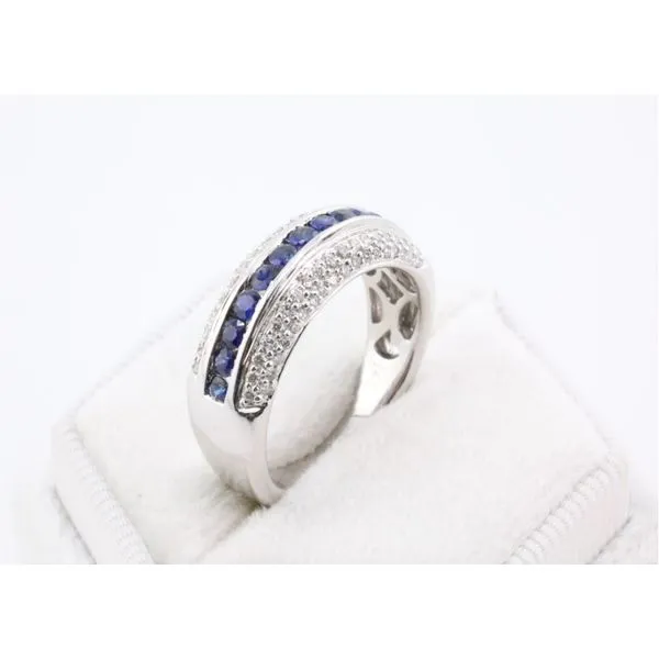 14K White Gold Sapphire & Diamond Channel Band Image 2 Puckett's Fine Jewelry Benton, KY