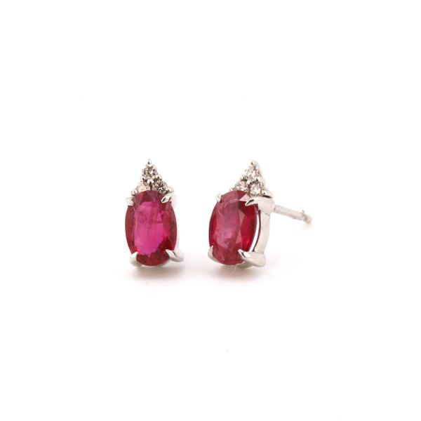 14K White Gold Ruby & Diamond Stud Earrings – Oval Ruby & 0.06ctw Diamonds Puckett's Fine Jewelry Benton, KY