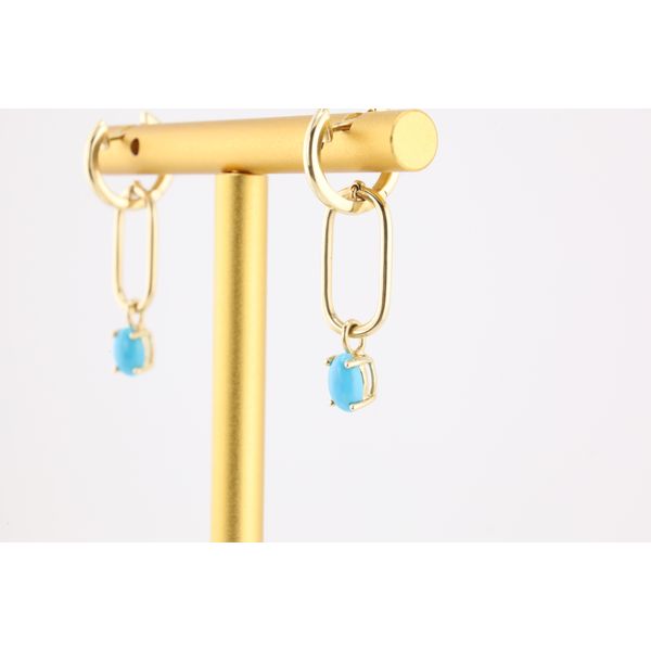 14K Yellow Gold Paper Clip Turquoise Drop Earrings Image 2 Puckett's Fine Jewelry Benton, KY