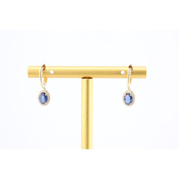 14K Yellow Gold Sapphire & Diamond Halo Drop Earrings Puckett's Fine Jewelry Benton, KY