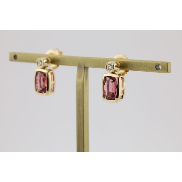 14K Yellow Gold Cushion-Cut Pink Tourmaline & Diamond Earrings Image 2 Puckett's Fine Jewelry Benton, KY