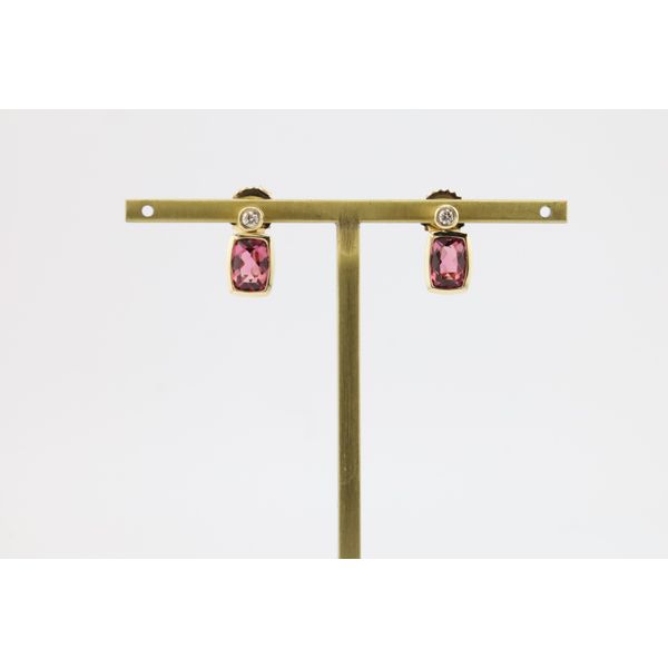 14K Yellow Gold Cushion-Cut Pink Tourmaline & Diamond Earrings Puckett's Fine Jewelry Benton, KY