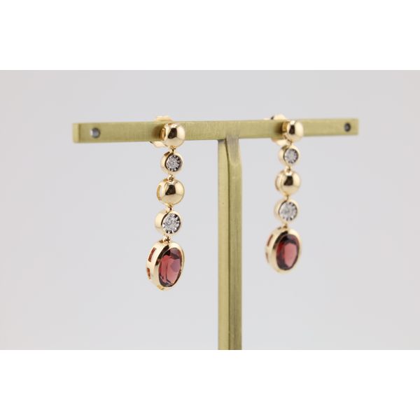 14K Yellow Gold Garnet & Natural Diamond Drop Earrings Image 2 Puckett's Fine Jewelry Benton, KY