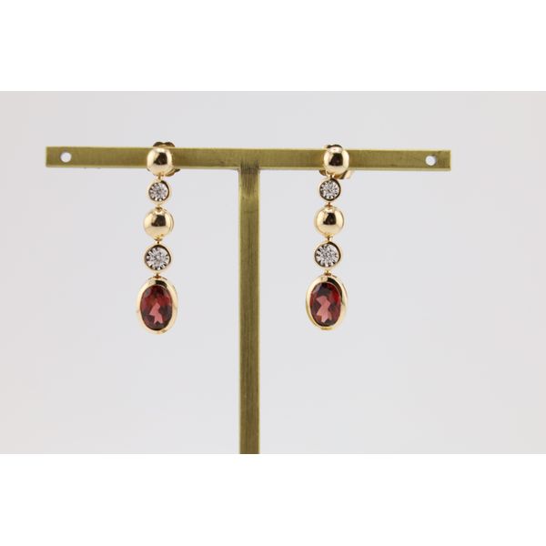14K Yellow Gold Garnet & Natural Diamond Drop Earrings Puckett's Fine Jewelry Benton, KY