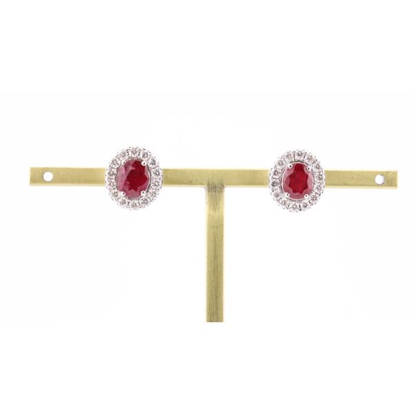 14K White Gold Ruby & Diamond Halo Earrings – 2.08 CTW Image 2 Puckett's Fine Jewelry Benton, KY