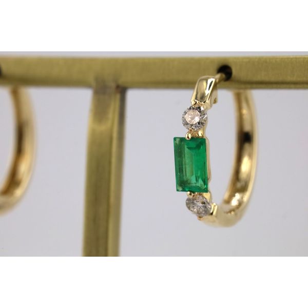 14K Yellow Gold Emerald & Diamond Hoop Earrings Image 2 Puckett's Fine Jewelry Benton, KY