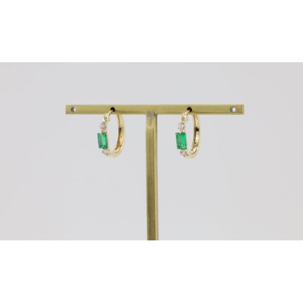 14K Yellow Gold Emerald & Diamond Hoop Earrings Puckett's Fine Jewelry Benton, KY
