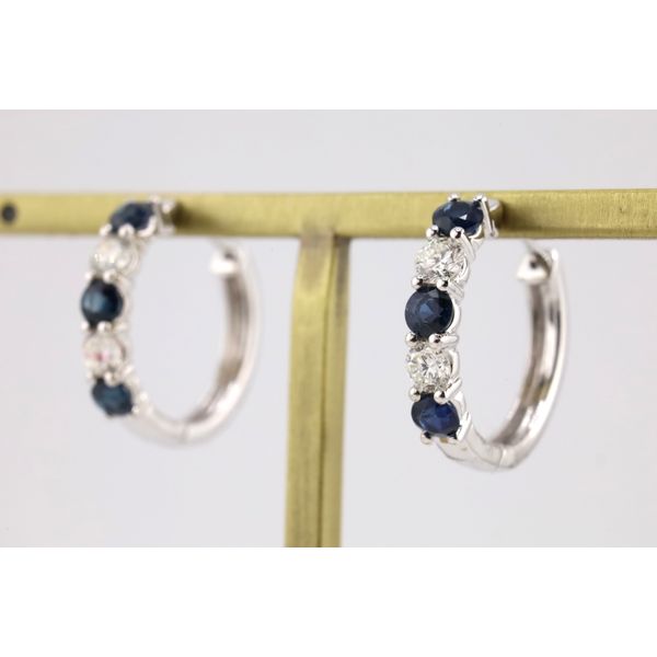 14K White Gold Sapphire & Diamond Hoop Earrings Puckett's Fine Jewelry Benton, KY