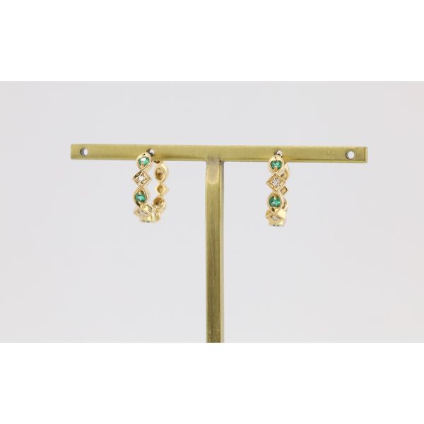 14K Yellow Gold Emerald & Natural Diamond Hoop Earrings Puckett's Fine Jewelry Benton, KY