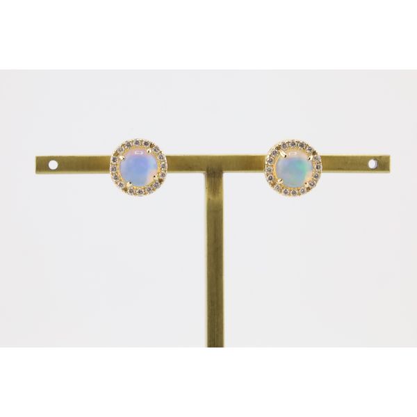 14K Yellow Gold Round Opal & Natural Diamond Halo Stud Earrings – 1.26ctw Opal, 0.30ctw Diamonds Puckett's Fine Jewelry Benton, KY