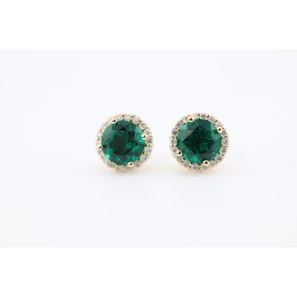 14K Yellow Gold Lab-Grown Emerald & Natural Diamond Stud Earrings Image 2 Puckett's Fine Jewelry Benton, KY