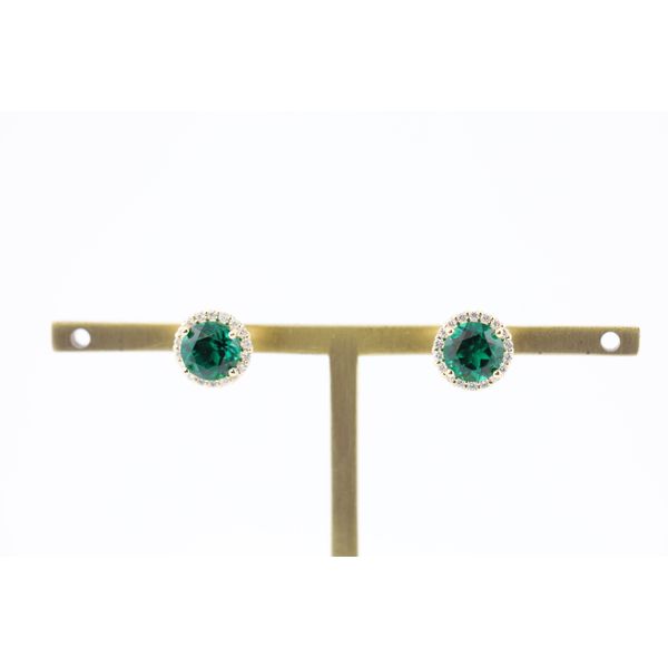 14K Yellow Gold Lab-Grown Emerald & Natural Diamond Stud Earrings Puckett's Fine Jewelry Benton, KY