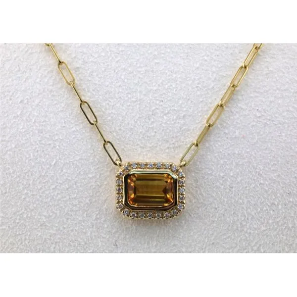 14K Yellow Gold Emerald-Cut Citrine Necklace with Diamond Halo Image 2 Puckett's Fine Jewelry Benton, KY