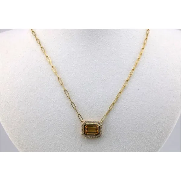 14K Yellow Gold Emerald-Cut Citrine Necklace with Diamond Halo Puckett's Fine Jewelry Benton, KY