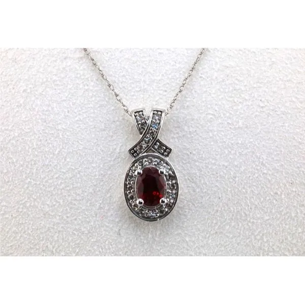 10K White Gold Ladies Genuine Ruby Pendant with Diamond Accents Image 2 Puckett's Fine Jewelry Benton, KY
