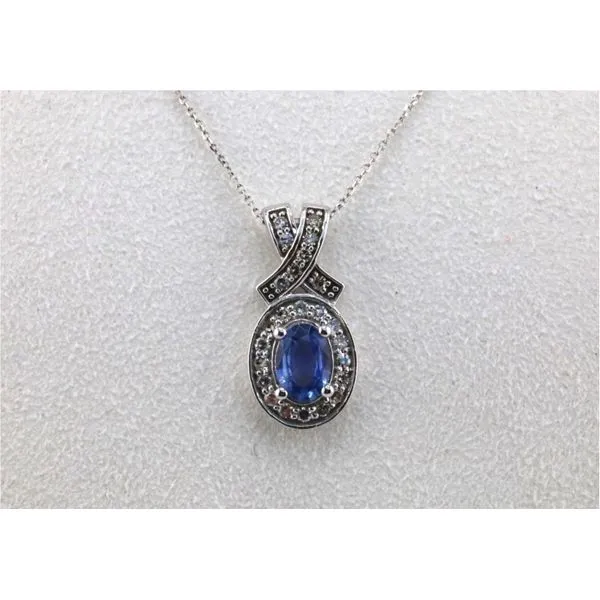 10K White Gold Ladies Genuine Sapphire Pendant with Diamond Accents Image 2 Puckett's Fine Jewelry Benton, KY