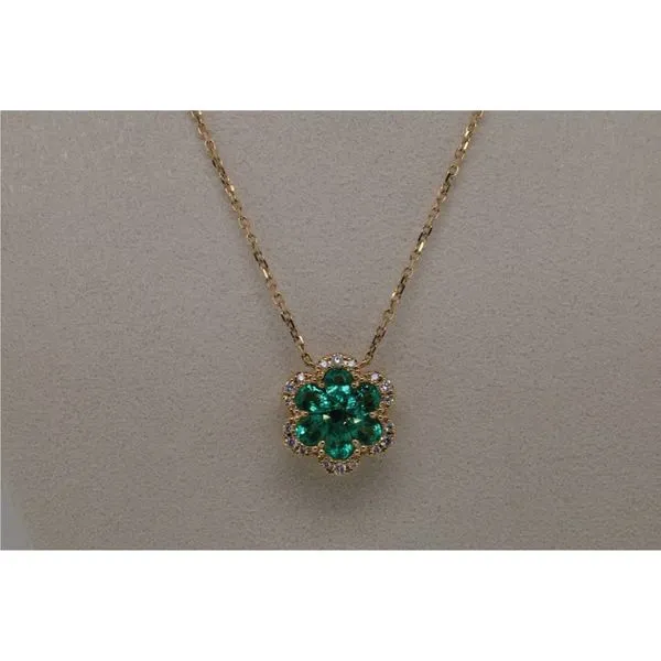 18K Yellow Gold Emerald and Diamond Pendant Puckett's Fine Jewelry Benton, KY