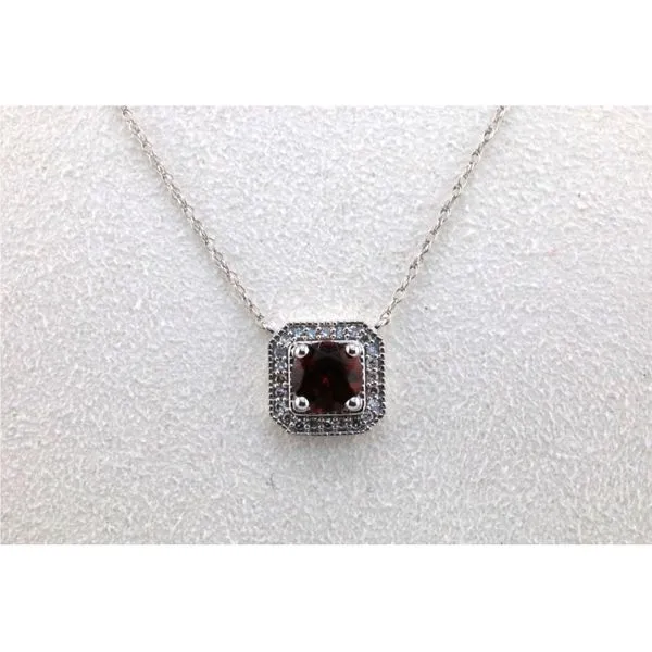 10K White Gold Garnet and Diamond Pendant Image 2 Puckett's Fine Jewelry Benton, KY