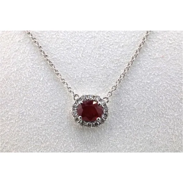 14K White Gold Ruby Necklace with Diamond Halo Image 2 Puckett's Fine Jewelry Benton, KY