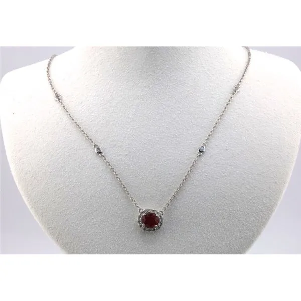 14K White Gold Ruby Necklace with Diamond Halo Puckett's Fine Jewelry Benton, KY
