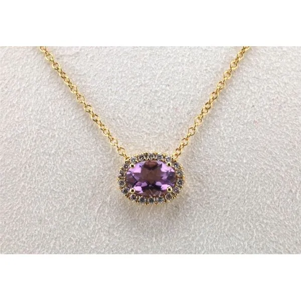 14K Yellow Gold Rose de France Oval Pendant with Diamond Halo Image 2 Puckett's Fine Jewelry Benton, KY