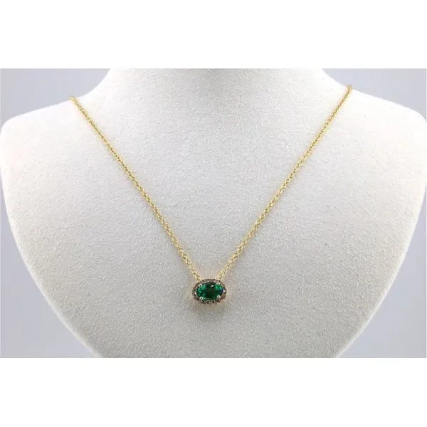 14K Yellow Gold Emerald Oval Pendant with Diamond Halo Puckett's Fine Jewelry Benton, KY